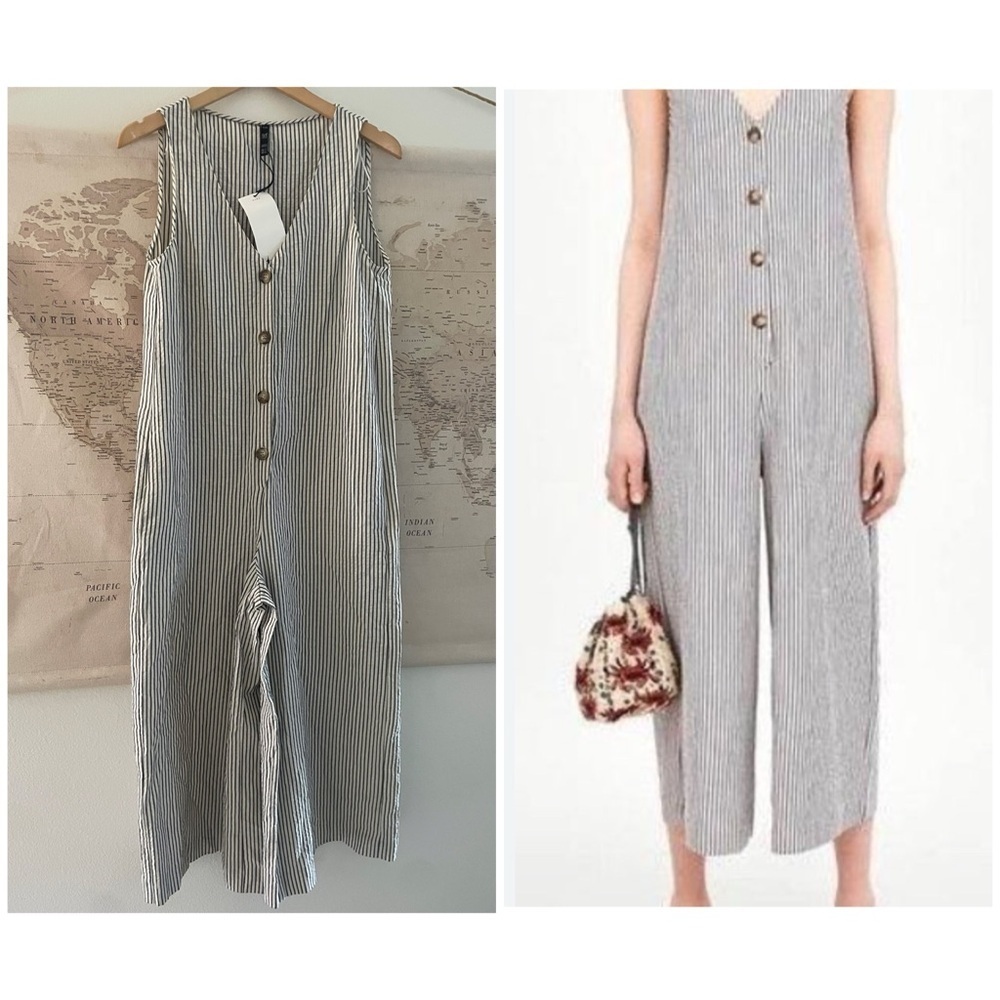 🆕ZARA trf Collection Size Small Striped Sleeveless Jumpsuit Wide Leg